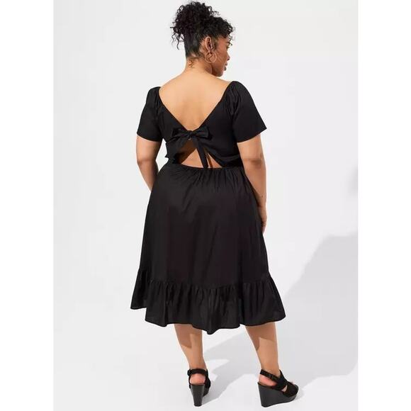 NWT Torrid Cotton Poplin Sheer Lace Waist Tie Back Tiered Midi Dress 3X Classic - Picture 3 of 16